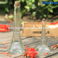 Clear unique eiffel tower shaped glass wine/juice/beverage bottle with cork lid